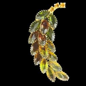 VTG Crystal Givre Glass Ombre Leaf Brooch Pin Dog Tooth Brooch Hobe D&E??